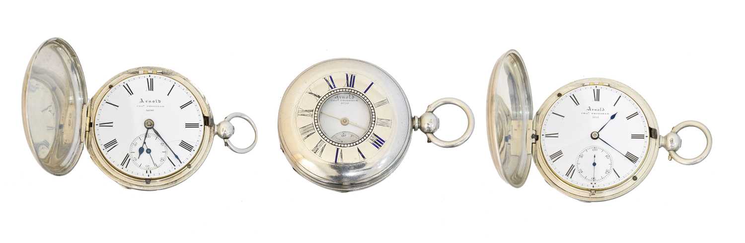 Lot 181 - Three silver pocket watches, Chas. Arnold, Frodsham