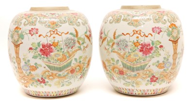 Lot 229 - Pair of Chinese famille verte vases