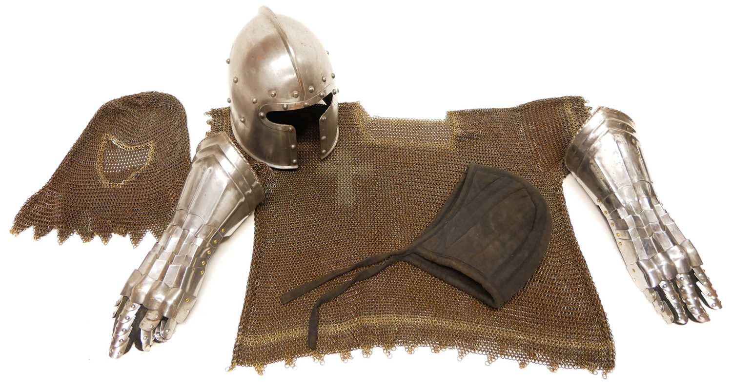 Lot 370 - Set of chain mail, pair of gauntlets, and a