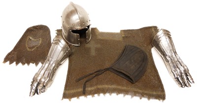 Lot 370 - Set of chain mail, pair of gauntlets, and a helmet