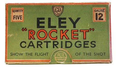 Lot 193 - Rare box of five 12 bore Eley 'Rocket' tracer cartridges LICENCE REQUIRED