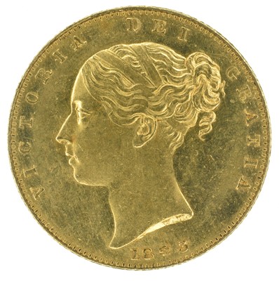 Lot 10 - Queen Victoria, Sovereign, 1843/2, 3 struck over 2, rare overdate R3, EF.