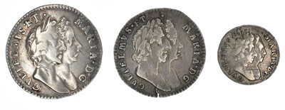 Lot 1 - William and Mary Maundy silver coins to include 1690 Fourpence, Threepence and Penny (3).