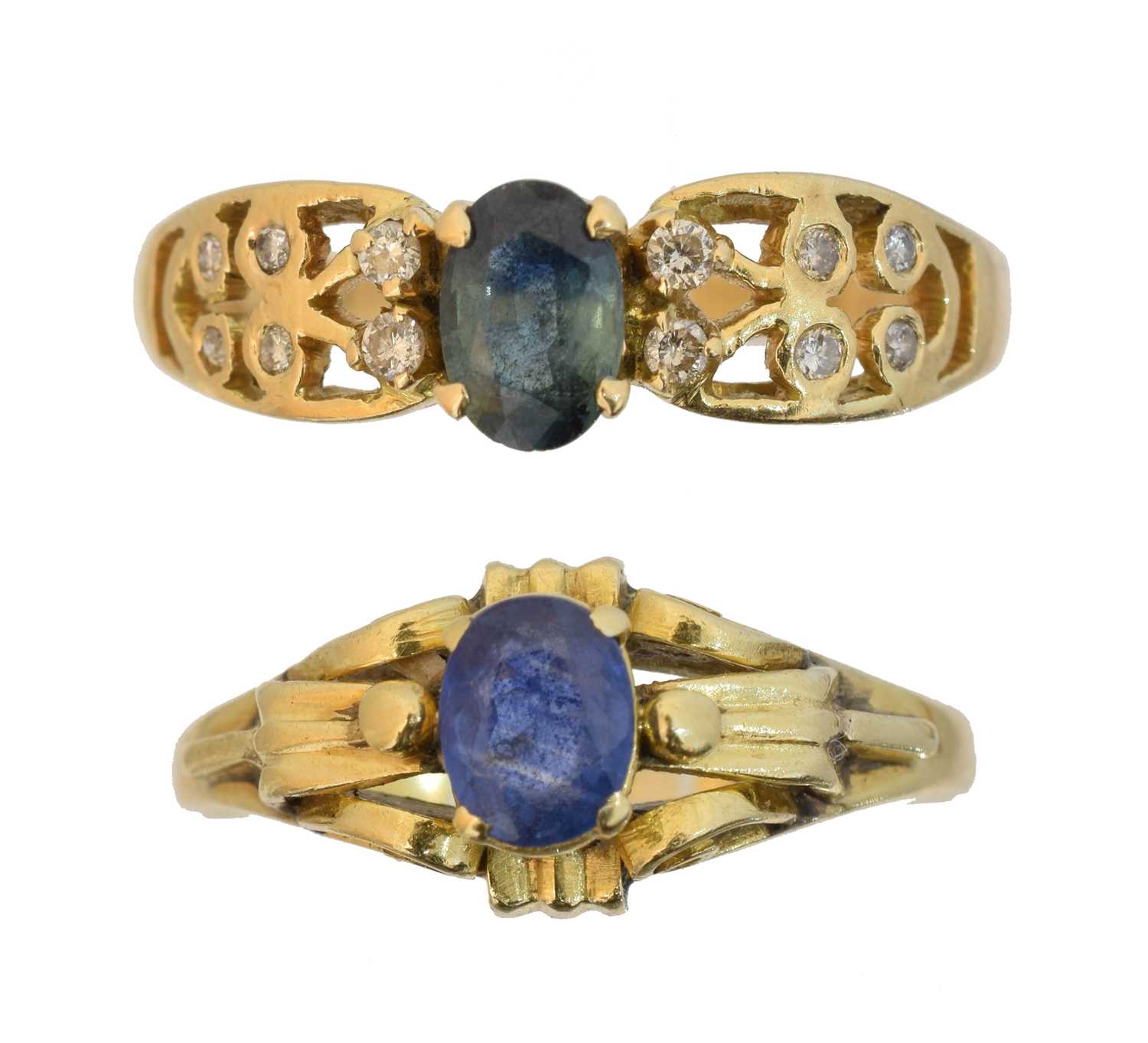 Lot 149 - Two 18ct gold sapphire dress rings