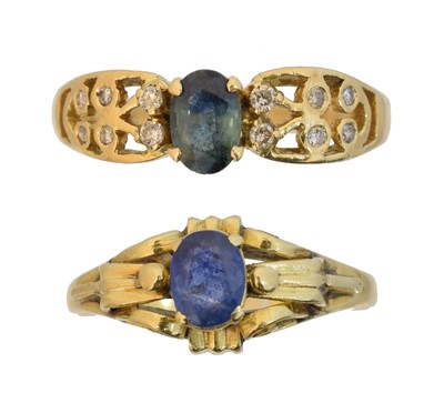 Lot 149 - Two 18ct gold sapphire dress rings