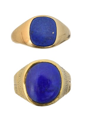 Lot 85 - Two 9ct gold lapis lazuli signet rings
