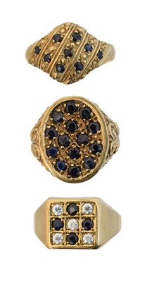 Lot 60 - Three 9ct gold sapphire dress rings