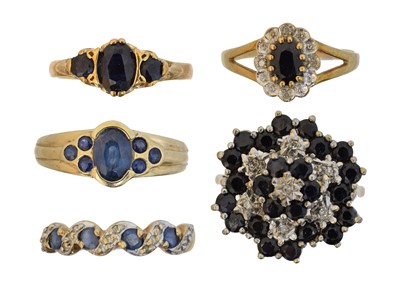 Lot 84 - Five 9ct gold gem-set dress rings