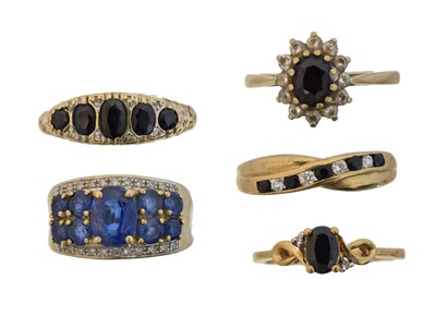 Lot 146 - Five 9ct gold gem-set dress rings