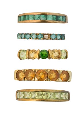 Lot 58 - Five 9ct gold gem-set band rings