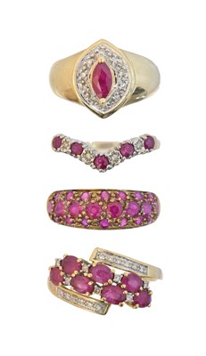 Lot 124 - Four 9ct gold ruby dress rings