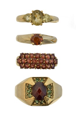 Lot 116 - Four 9ct gold gem-set dress rings
