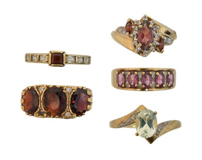 Lot 58 - Five 9ct gold gem-set dress rings