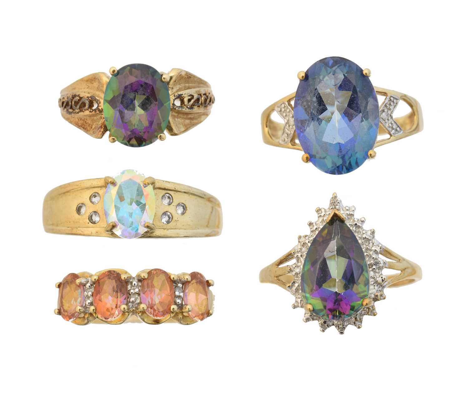 Lot 69 - Five 9ct gold gem-set dress rings