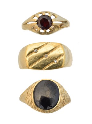 Lot 63 - Three 9ct gold gem-set signet rings