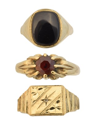 Lot 65 - Three 9ct gold gem-set signet rings