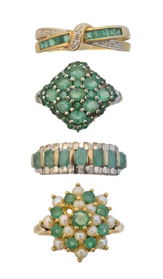 Lot 115 - Four 9ct gold emerald dress rings