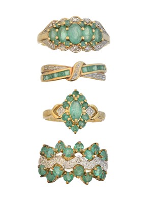 Lot 173 - Four 9ct gold emerald and diamond dress rings