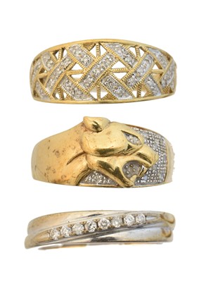 Lot 64 - Three 9ct gold diamond band rings