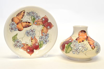 Lot 134 - Moorcroft butterfly pattern vase and plate