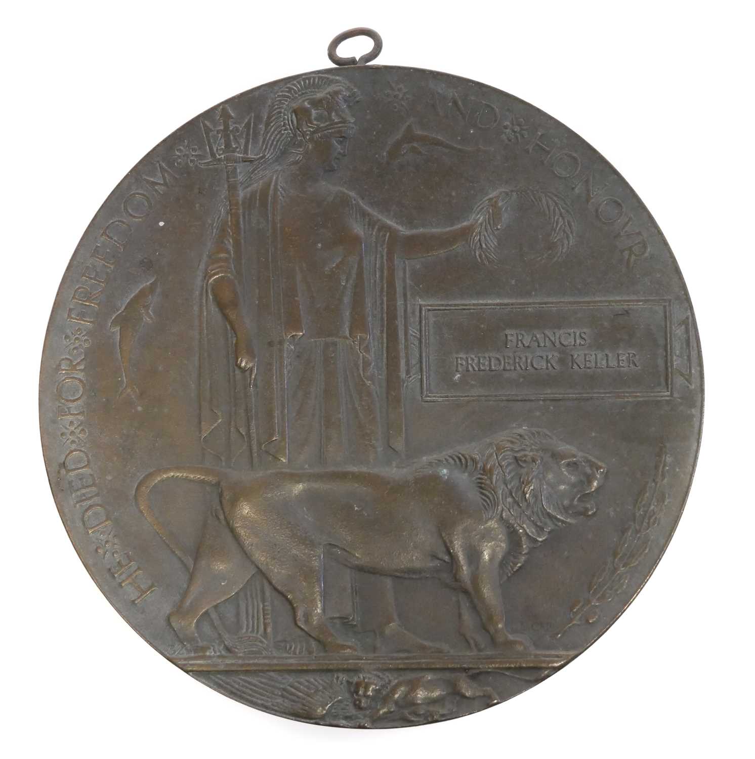 Lot 393 - WWI bronze death plaque