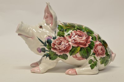 Lot 99 - Large Wemyss pig in cabbage rose and thistle pattern