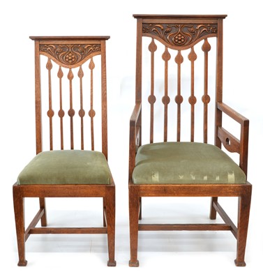 Lot 282 - Eight Art & Crafts style dining chairs