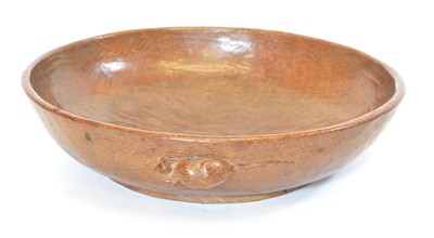 Lot 249 - Mouseman oak bowl with adzed surface and carved mouse signature