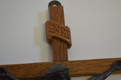 Lot 250 - Mouseman oak crucifix with cast metal figure of Jesus