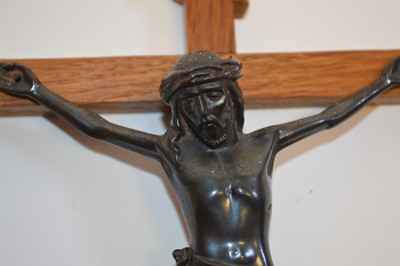 Lot 250 - Mouseman oak crucifix with cast metal figure of Jesus