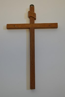 Lot 250 - Mouseman oak crucifix with cast metal figure of Jesus