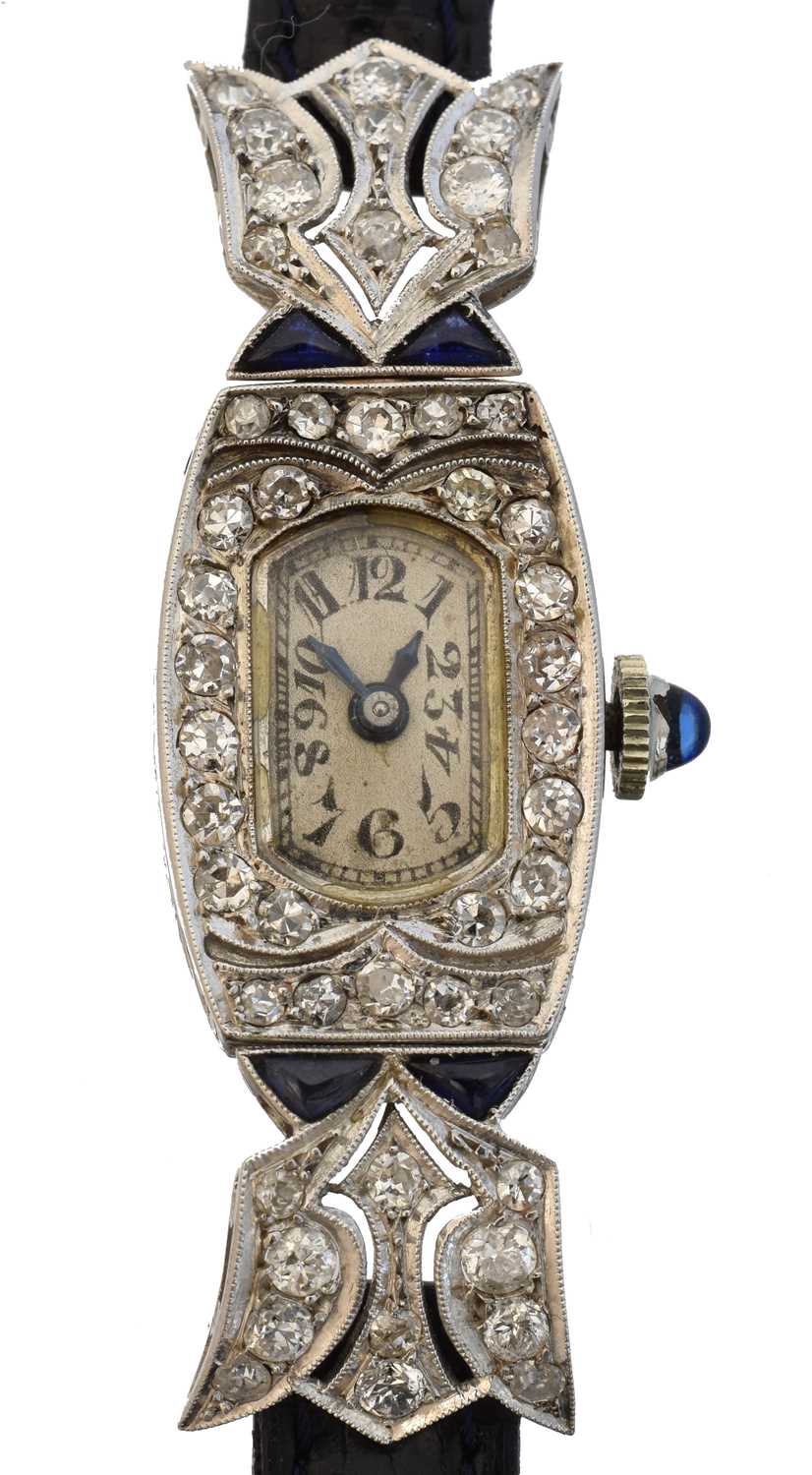 Lot An early 20th century 18ct gold diamond and sapphire cocktail watch