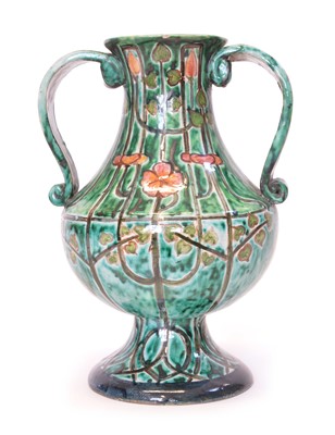 Lot 70 - Della Robbia twin handled footed vase