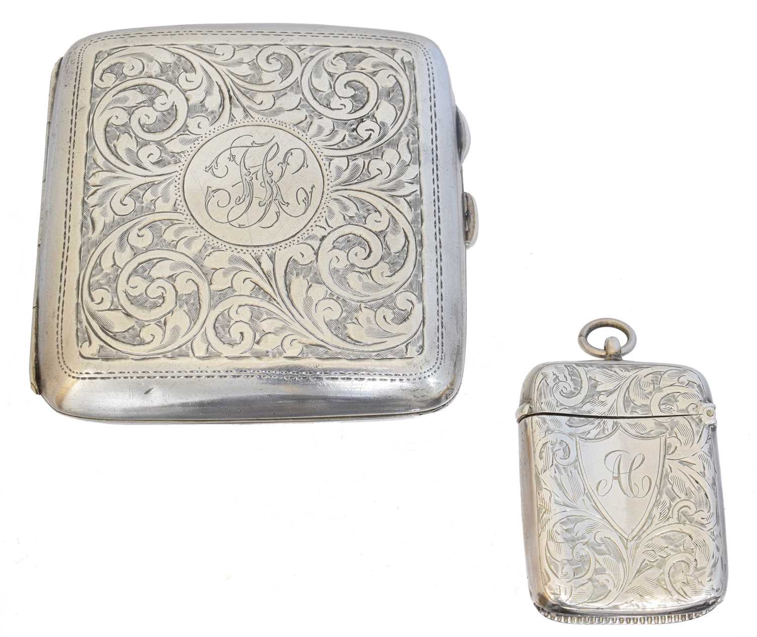 Lot 178 - A George V silver cigarette case and vesta