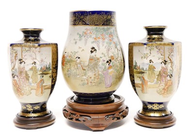 Lot 242 - Composed Garniture of Japanese satsuma vases