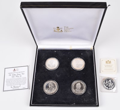 Lot 3 - Assortment of silver proof coins to include a cased London Mint "The Eighty Glorious Years" Set (7).