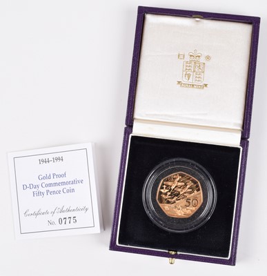 Lot 93 - 1994 Royal Mint, Gold Proof Fifty Pence, 50th Anniversary of the Normandy Landings on D-Day.