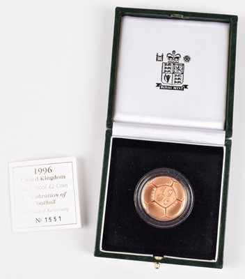Lot 94 - 1996 Royal Mint, Gold Proof Two Pounds, European Football Championships.