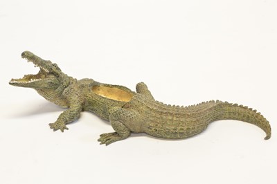 Lot 1 - Cold Painted Bronze Figure of a Crocodile with a Nude Female