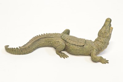 Lot 1 - Cold Painted Bronze Figure of a Crocodile with a Nude Female