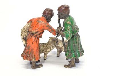 Lot 5 - Cold Painted Bronze Figure of Two Arabian shepherds with Sheep