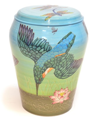 Lot 90 - Sally Tuffin Kingfisher Pattern jar and cover