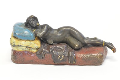 Lot 2 - Cold Painted Bronze Figure of a Reclining Nude Lady with Removable Cover