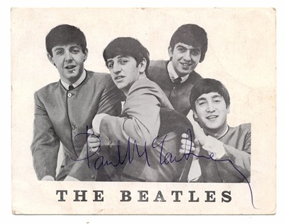 Lot 29 - Paul McCartney signature in blue pen to the front side of a 'Beatles Fan Club' postcard