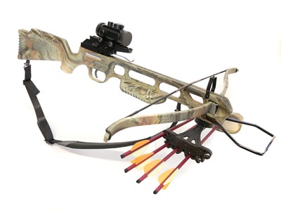 Lot 386A - Armex Jaguar crossbow, with red dot sight, bolts and carry case
