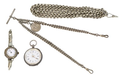 Lot 106 - A silver open face fob watch