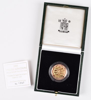 Lot 99 - 2001 Royal Mint, Gold Proof Two Pounds, Wireless Bridges the Atlantic Marconi 1901.
