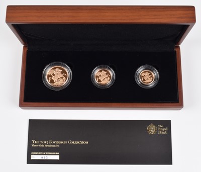 Lot 24 - Elizabeth II, United Kingdom, 2013, The Sovereign Three-Coin Gold Proof Premium Set, Royal Mint.