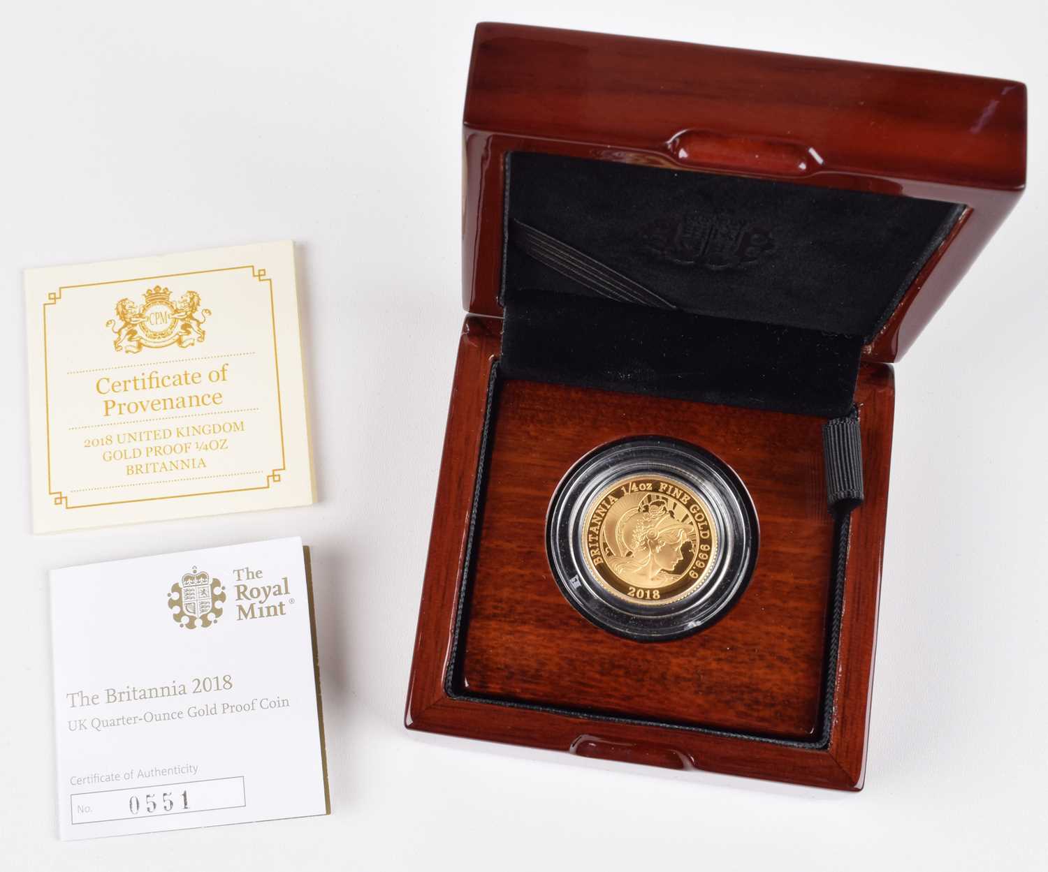 Lot 76 - A Royal Mint 2018 UK Gold Proof Quarter-Ounce Britannia, Twenty-five pounds.