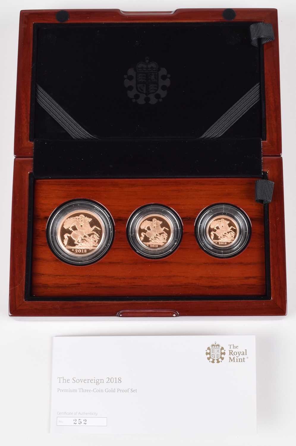 Lot 27 - Elizabeth II, United Kingdom, 2018, The Sovereign Premium Three-Coin Gold Proof Set, Royal Mint.